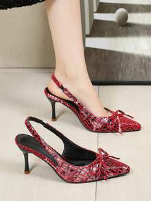 女士尖头闭趾细高跟凉鞋，适合正式场合、婚礼、派对、办公等。 - 紅色 - 查看 1