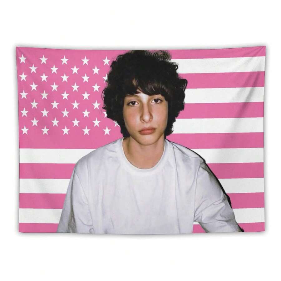 Mike Finn Wolfhard Celebrity Tapestry Thing Pink American Flag Print Stranger - Dorm Room Essential Wall Hanging For Bedroom & Living Room Decor - 彩色 - 查看 1