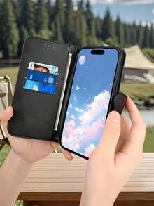 1PC Premium Durable Flip Wallet Phone Case Deep Blue Cherry Blossom Gold Trim Butterfly Art Design Compatible With IPhone 17/16/15/14/13/12 Series (Including Pro Max And Plus Models) With Foldable Stand And Credit Card Slots, Custom Made For Those Who Pursue Fashion And Perfection. - 黑色 - 查看 4