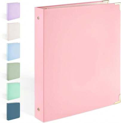 Sooez 3 Ring Binder With Metal Corners, Cute 1 Inch Binders Fits 175 Sheets Of Paperwork, Three Ring Recipe Binder With Pocket For Women School Home Office Supplies, Letter Size 8.5" X 11", Pink