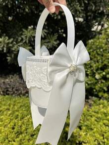 大型蝴蝶结花童篮及戒指枕花卉刺绣婚礼礼物托盘装饰乡村风戒指展示架(不含戒指) - 彩色 - 查看 13