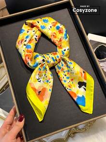 1 chiếc khăn vuông/khăn bandana họa tiết hoa nhỏ thanh lịch 70cm dành cho nữ, phù hợp với phong cách thường ngày và đường phố, có thể dùng như băng đô, khăn trùm đầu, phụ kiện chống nắng ngoài trời để tôn lên phong cách của bạn. - Màu vàng - Xem 1