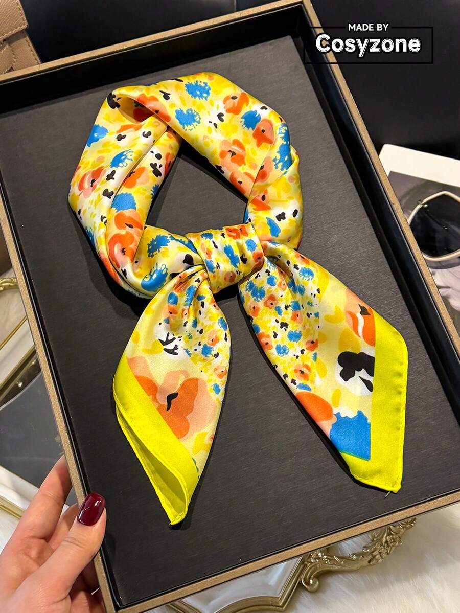 1 chiếc khăn vuông/khăn bandana họa tiết hoa nhỏ thanh lịch 70cm dành cho nữ, phù hợp với phong cách thường ngày và đường phố, có thể dùng như băng đô, khăn trùm đầu, phụ kiện chống nắng ngoài trời để tôn lên phong cách của bạn. - Màu vàng - Xem 1