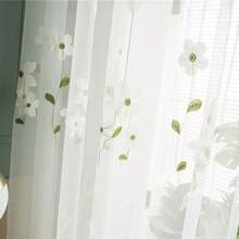 1件现代简约欧式白色玉兰花刺绣薄纱窗帘，适用于窗户、卧室、阳台 - 彩色 - 查看 9