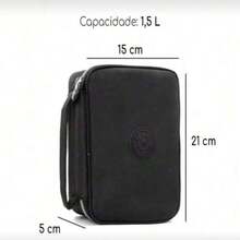 Estojo Escolar 2 Divisórias Grande – Organizador de Canetas - Preto - Visão 2