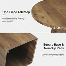 LITTLE TREE 80cm Round Farmhouse Dining Table For 2-4 - Small Kitchen & Living Room Space-Saving Square Base, Rustic Brown - Maroon - View 4