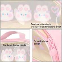 Estuche para Lápices Kawaii Doble Capa Transparente Impermeable Rosa con Asa Ideal para Niñas en la Escuela - como en la foto - Ver 5