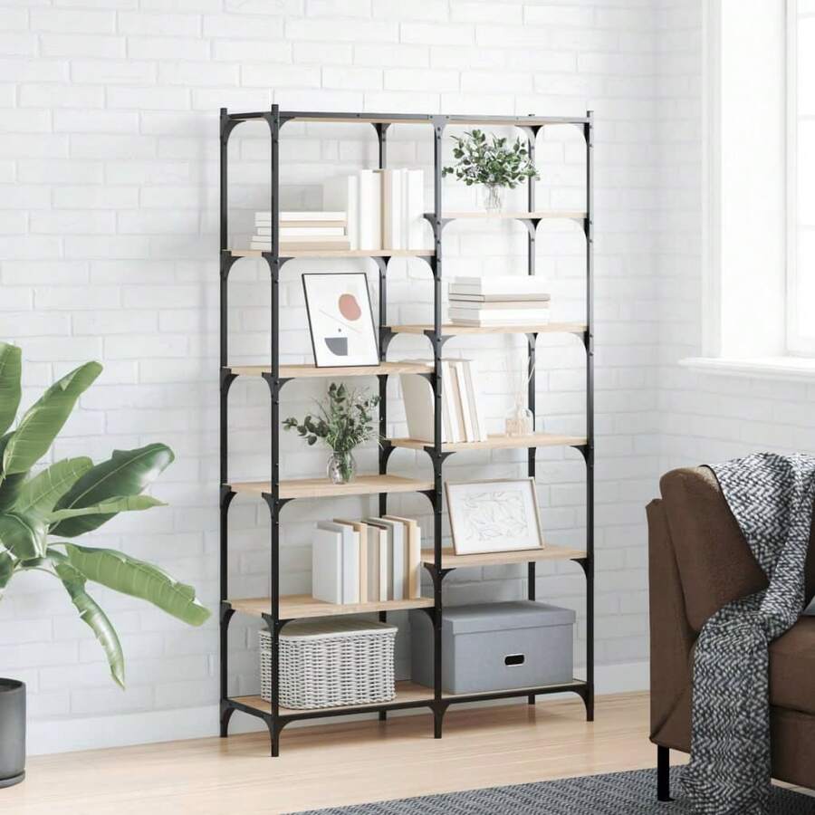 vidaXL Biblioteca de carvalho sonoma 100x32x170cm engenharia e equipamentos de madeira - Castanho - Ver 1