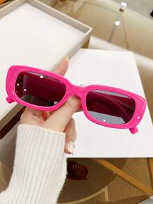 1pc Women Square Small Frame Jelly White Personalized Colorblock Bride Wedding Fashionable Fashion Glasses, Vacation Party - 玫紅色 - 查看 2