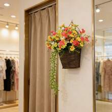 Artificial Flower Basket Realistic Faux Daisy Front Door Wreath Fake Hanging Floral Decorations For Farmhouse Home Holiday - 彩色 - 查看 2