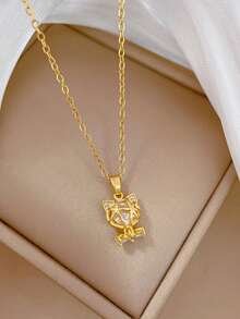 1 Set Stainless Steel Cat & Bow Pendant Necklace And Earrings Jewelry Set, Fashionable Luxury Design Necklace And Earrings Jewelry, Delicate Gift Accessories, No Gift Box