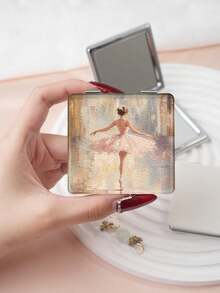 1件装艺术油画风格人像系列折叠式化妆镜，轻巧超薄，便携手持镜，耐用PU皮革材质，适用于多种场景，折叠式方形小镜，方便携带，口袋镜，芭蕾舞者、花田、房屋、猫、女孩、情侣肖像等独特设计，印刷精准细腻，折叠结构，经久耐用，防摔，方便手持，180°翻盖，多功能 - 彩色 - 查看 13