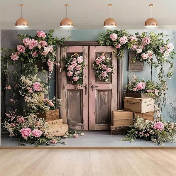 1 Piece, Retro Arch Column Flower Decorative Background Banner, Wedding Honeymoon Style Party Decoration, Birthday Wedding Christmas Party Supplies Decorative Banner, Camera Shooting Props Suitable For Indoor Celebrations, Photo Props And Festive Atmosphere.