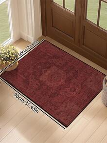 1pc Vintage Distressed Persian Style Rug, Red Bohemian Moroccan Comfortable Polyester, Pink Rug Rectangular Easy Care Machine Washable Area Carpet, Suitable For Living Room, Hallway, Bedside, Sitting Room, Bedroom, Home Decor - Multicolor - View 32