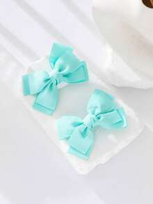 Set de 2 pasadores de pelo con lazo y borde de volantes tejido en estilo coreano para niños - verde menta - Ver 7