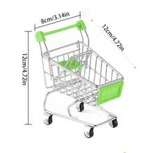 1 Set Mini Metal Shopping Basket + Shopping Cart With Wheels, Colorful Decorative Shopping Cart, Suitable For Home, Office Or Party Decoration, Compact Portable Cart, Mini Shopping Cart, Dollhouse Decoration And Accessories, DIY Scene Decoration - Multicolor - View 3