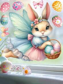 2pcs Easter Wall Stickers, Cute Cartoon Rabbit Stickers, Girls Room Decor,Living Room Glass Window Decorations - Multicolor - View 6