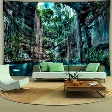One Extra-Large Waterfall Forest Landscape Tapestry-Made Of Vibrant, High-Quality Polyester, Comes With Free Hooks, Suitable For Living Rooms, Bedrooms, Party Decorations, And Live Streaming Backdrops. A Natural-Inspired Interior Wall Decoration. - 彩色 - 查看 5
