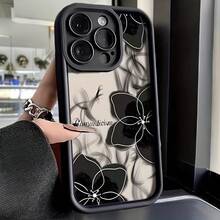 Floral Pattern Phone Case, Anti-Drop Cellphone Protective Case, Total Protective Shockproof Mobile Phone Cover For IPhone 16 15 14 13 12 11 Plus Pro Max - Black - View 5
