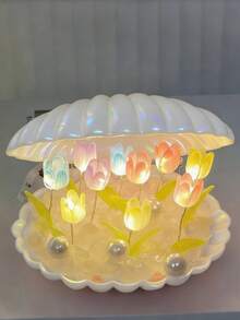 1个贝壳郁金香夜灯，内含20朵郁金香，手工DIY创意设计，电池供电，适用于客厅、卧室装饰、婚礼、桌面摆设、派对及节日装饰，精致的生日礼物 - 彩色 - 查看 11