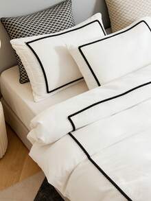 三件套白色床上用品，饰有蓬松绒球，营造温馨的波西米亚农舍风格家居装饰，复古别致的被套套装，轻盈透气，如云朵般柔软。 - 白色 - 查看 6