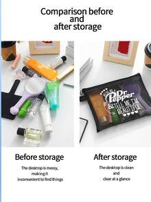 Funny Canvas Cosmetic Bag ,Printed With "Beautiful" Mesh Bag,- Lightweight Foldable Zipper Makeup Bag | Easy To Clean, Multi-Functional Makeup Case, Suitable For Travel And Holiday Gifts, Cosmetic Storage Bag, Mini Makeup Bag, Travel Makeup Bag - Multicolor - View 8