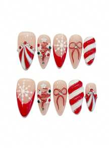 10PCS Christmas Fake Nails With Snowflake Bowknot Design For Decorative False Nails Nail Supplies - Multicolor - View 4