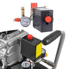 Interruptor de presión del compresor de aire, control del interruptor de presión del compresor de aire de plástico pequeño con manómetro para una descompresión rápida - Negro - Ver 3