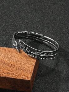1pc Fashionable Retro Flowing Feather Bracelet For Men - Antique Silver - View 1