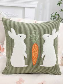 1件/2件装复活节装饰抱枕套，兔子毛绒灯芯绒刺绣，春季客厅沙发卧室家居装饰，节日礼物，绿色 - 綠色 - 查看 10