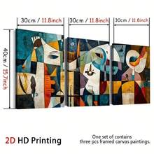 2D Flat, 3pcs 2D/Flat Print, Framed Canvas Painting And Poster, Ready To Hanging, Retro Art Style Fashion Abstract, Home Decor, Wall Art, Room Decor, Printing, Holiday Gift, Living Room, Bedroom, Dining Room, Office Decoration Hanging Picture - 30*45/12*18*1.2inch-framed - View 1