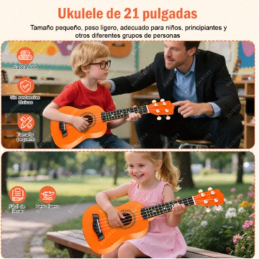 Kit De Ukelele Soprano Acústico Madera Universal 21pulgadas Con Afinador, Gurkitsy Ukulele 4 Cuerda 21in Concierto Acustico Con Afinador Electrónico, Correa, Bolsa 15pcs Accesorio Para Adulto Y Niños - Naranja - Ver 1