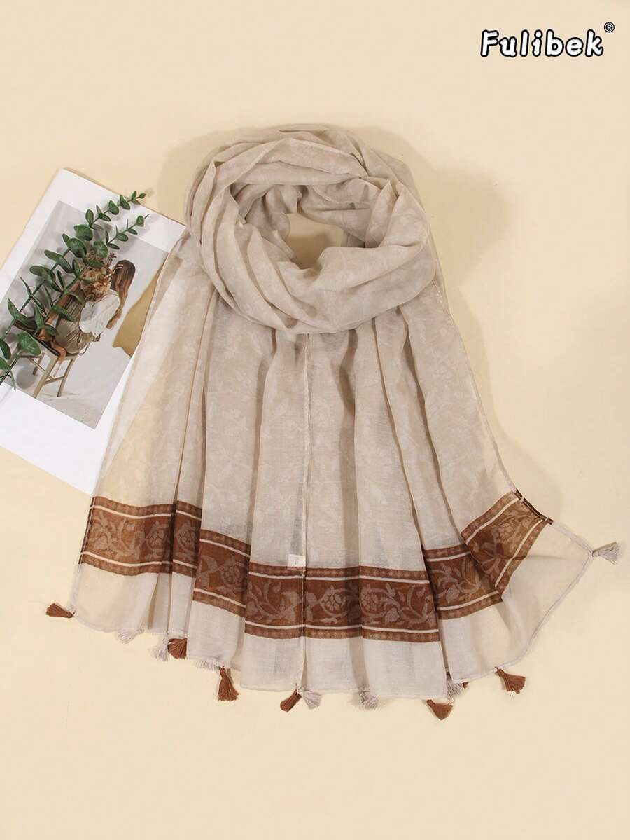 1pc Women's Tassel Printed Scarf, Suitable For Beach, Vacation And Daily Life, Adding Highlights To Your Style, All Season - Multicolor - View 1