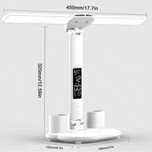 Dual-Head Rotating Lamp With LED Digital Display, Shows Time & Temperature, 180° Rotatable Lighting, Pen Holder, Suitable For Study, Reading, Office - White Light - View 6