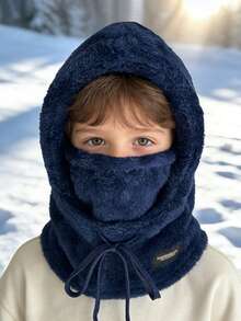 北极羽绒防风保暖骑行抓绒围脖围巾帽一体式帽套（8-12岁）