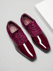 Rihero Men's Dress Oxford Shoes Classic Formal Patent Leather Lace-Up Tuxedo Shoes Perfectly Suited For Formal Occasions Such As Business Dinners, Weddings, And Cocktail Parties - Wine Red - 查看 2