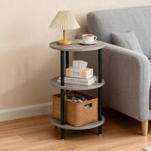 Mesita Auxiliar Redonda Mini, Mesita de Madera de 3 niveles , Ideal como Mesa de Centro, Mesita Lateral de Sofá y Mesita de Noche, 33.5X33.5cm Estantería Mesa De Centro Mesa Auxiliar Redonda Mesa Lateral - Gris - Ver 5