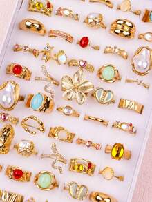 Set de 11 anillos delicados y lindos con rhinestones rosas, regalo de cumpleaños para niñas y niños, accesorios de joyería para uso diario - 11 grandes ojos de gato rosa dorado rosa... - Ver 4