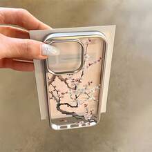 1pc Electroplated Glossy Simple Branch & Flower Pattern Phone Case, Compatible With IPhone 16 Pro Max, 17/16/15/14 Plus, 13/12/11 Protective Cover - Multicolor - View 2
