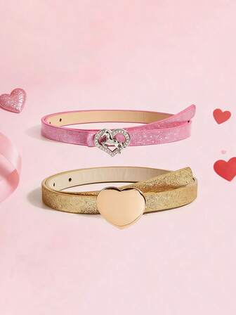 1 pezzo Cintura sottile e carina di colore rosa lucido, decorata con una fibbia a forma di cuore argentata in stile Y2K, adatta per abiti, pantaloni, abbigliamento casual, feste, appuntamenti, campus, shopping, accessori Y2K, regalo di San Valentino