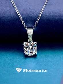1pc Fashionable Luxury 925 Sterling Silver 1 Carat 6.5mm Moissanite Necklace, Suitable For Women's Daily Wear, Party, Holiday, Valentine's Day, Mother's Day, Birthday, New Year, Wedding Anniversary, Women's Jewelry Gift - XL0050M - View 7