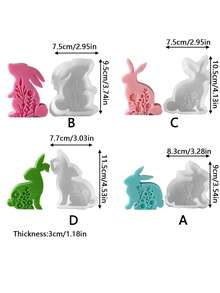 1pc Silicone Flat Rabbit Chocolate Mold, Featuring A Relief Floral Pattern Design. It Is A Standing Rabbit-Shaped Small Cake Mold And Can Also Be Used As A Cartoon Rabbit-Shaped Soap Or Aromatherapy Mold. - White - View 2
