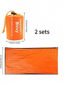 1 件便携式应急生存睡袋 - 紧凑型 PE 材料，橙色户外应急保暖毯，包括加热包和哨子，露营睡袋，低温隔热装备，紧凑型设计，适合徒步旅行和户外探险，易于携带，高反射性，防水，保留体温，适用于生存，露营配件，露营，生存装备，隔热产品，旅行配件，帐篷配件，自然灾害，户外活动