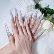 Holographic Silver Aurora Press-On Nails 2026 New Handmade-Long Stiletto Valentine's Day Sparkle Nails,Reusable Unique Fashion Nails - Holographic Silver - View 1