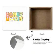 Retro 70s-Style Decorative Wood Box - White Square With Multicolored 'HONEY MORNIN'' Text (Pink H, Orange O/M/R, Yellow N/N, Light Blue E/I, Green Y, Red Star Apostrophe) & White Daisies With Yellow Centers, Whimsical Playful Design, 3D Subtle Shadow, Ideal Home Decor Accent - White - View 4