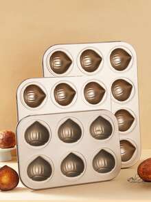 6/9/12 Cavity Chestnut Baking Mold, Professional Non-Stick Madeline Baking Pan, Suitable For Home Baking/Commercial Baking, Cake Mold, DIY Oven Mold, Easy Release, Easy Cleaning - Gold - View 2