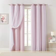 Beige 80% Blackout Curtains With Sheer Overlay, Double Layer Thermal Insulated Window Panels, 63 Inch, Living Room And Bedroom, Beige Drapes With Tiebacks, Grommet Top, 37 X 63 L X 2, Modern Home Decor - 粉色 - 查看 9