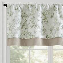 Linen Valance Kitchen Curtain Double Layer 16 Inch Living Room Bedroom Bathroom Window Treatment Blackout Vintage Rustic Farmhouse Cottagecore Rod Pocket 1 Panel On Beige - 印花布 | 綠色 - 查看 9