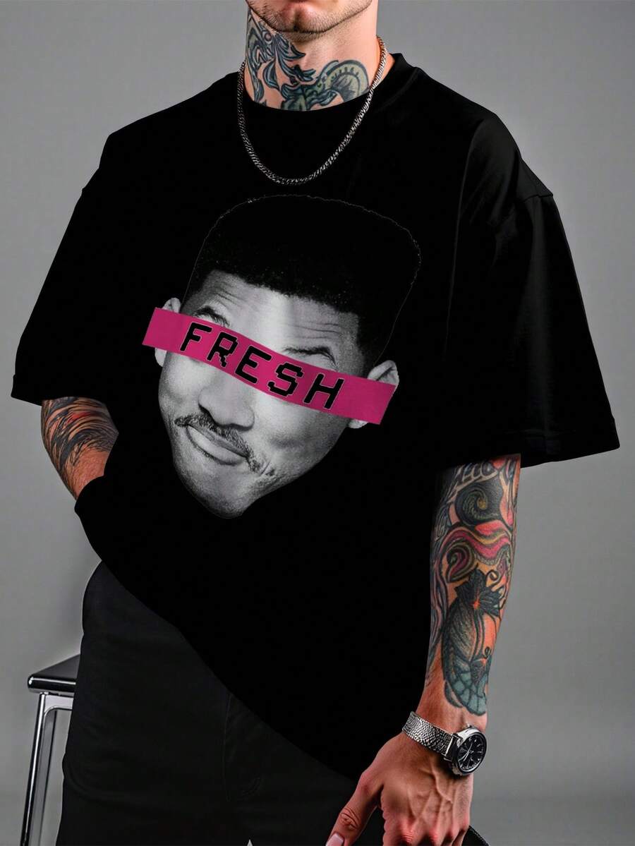 Oversized T-Shirt – Fresh Unissex DTF Ref4436 - 黑色 - 查看 1