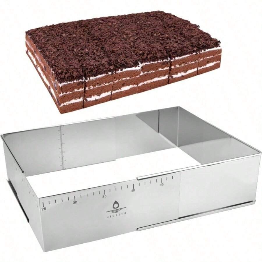 Adjustable Rectangular Cake Frame Stainless Steel Cheesecake Mould | Pastry Dessert Making Tool Tiramisu Cake Rings For Kitchen Baking, Height 10 Cm 9.8 * 7.5 * 4 INCH - Silvery - View 1